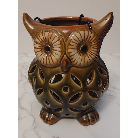 Ceramic Owl Tealight Candle Holder Lantern 6 inch - Picture 1 of 3
